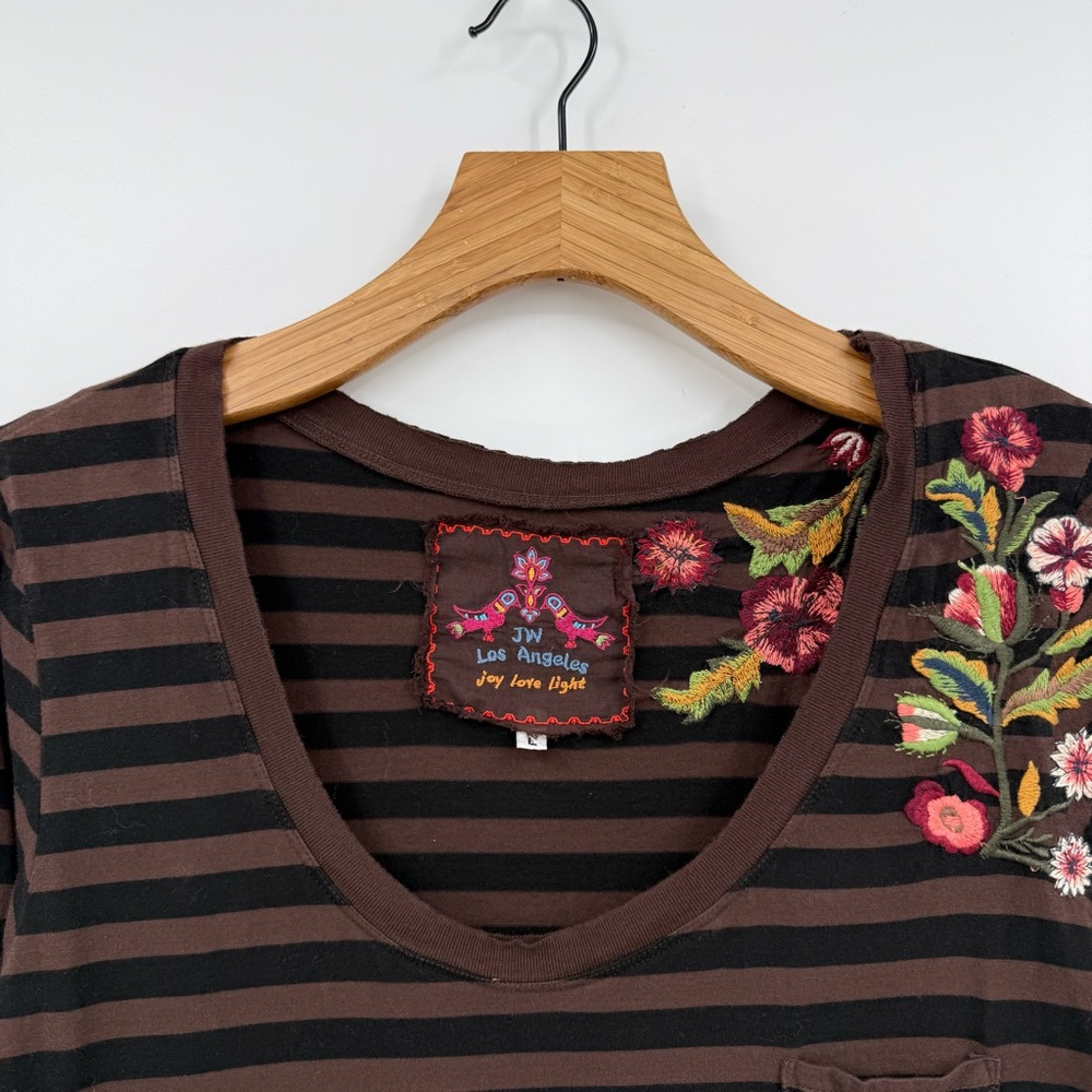 Johnny Was Brown and Black Striped Floral Embroidered Tunic - Picture 4 of 8